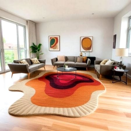 Handcrafted Warm Abstract Organic Living Room Rug